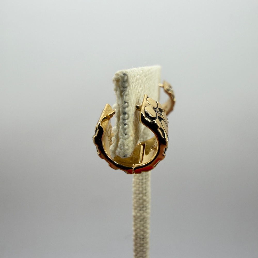 Authentic COACH engraved signature, w/ rhinestones huggie hoop earrings! - Picture 7 of 15